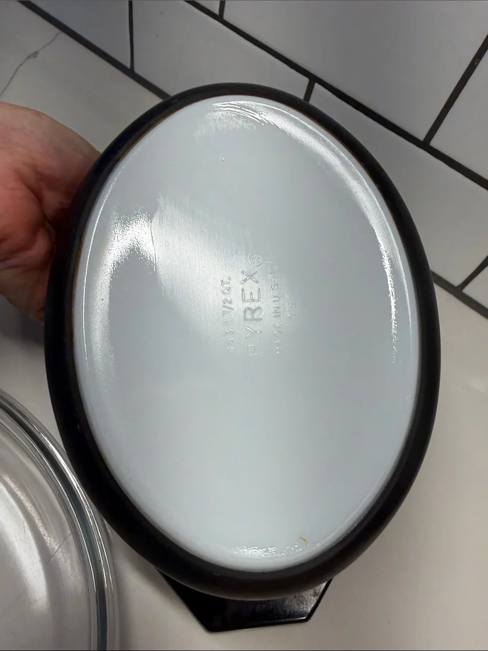 Rare Vintage Black w/White Snowflake Pyrex 1-1/2 Qt Oval Casserole Lid Dish 15